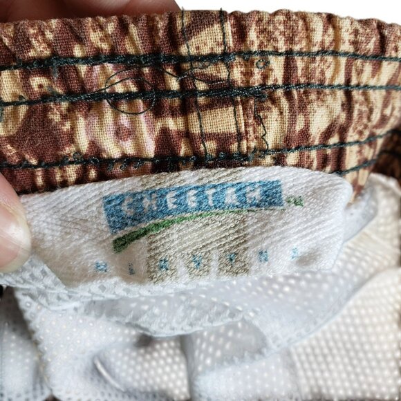Vintage 1990s Mervyns Cheetah Brand Swim Shorts Mesh Lined Brown Print Retro - Picture 4 of 11